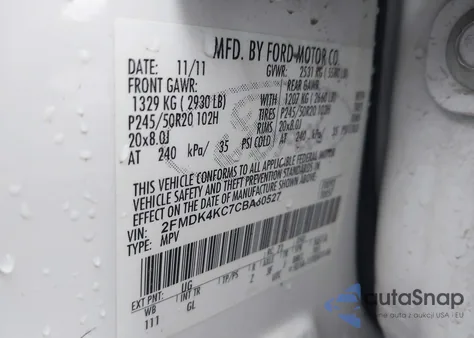 2012 Ford Edge Limited from USA, damaged, VIN 2FMDK4KC7CBA60527